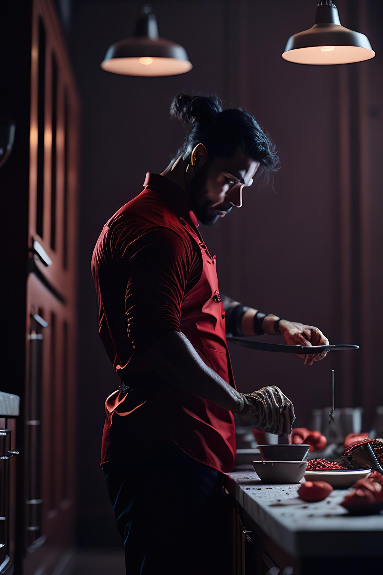 atelier culinar, bucătar la lucru
